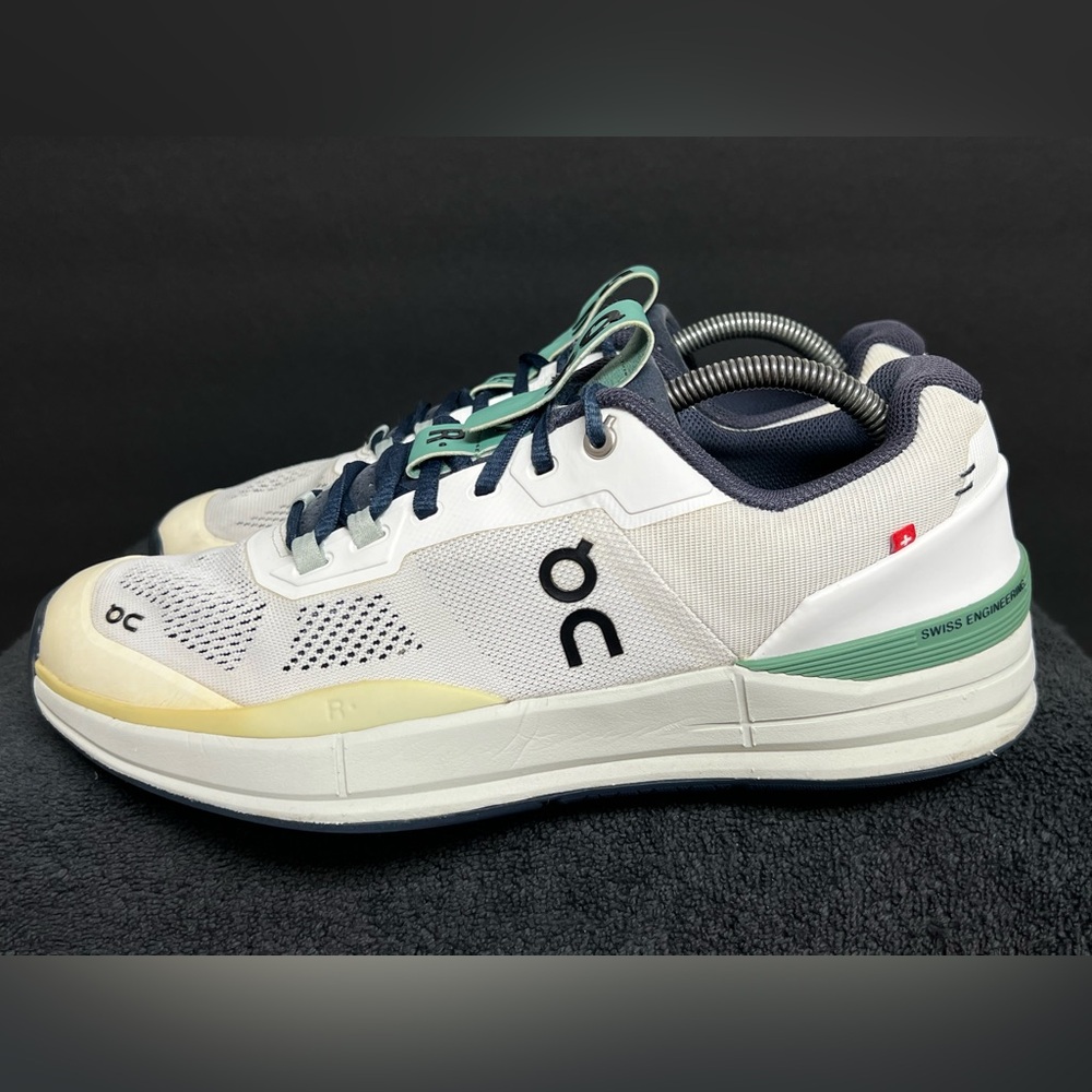 On Running White and Navy Athletic Shoes